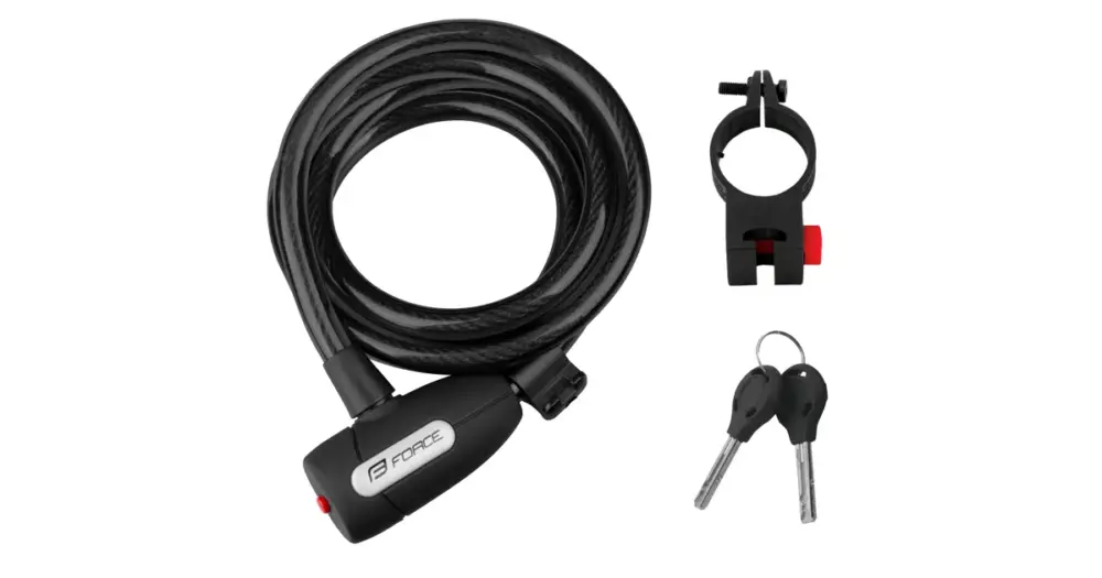 Super Cena Zámek FORCE LUX spirálový s držákem 180cm/12mm, černý