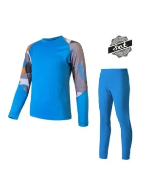 SENSOR -dětský triko dl.rukáv + spodky MERINO IMPRESS SET modrá/camo 150 Časově Omezené
