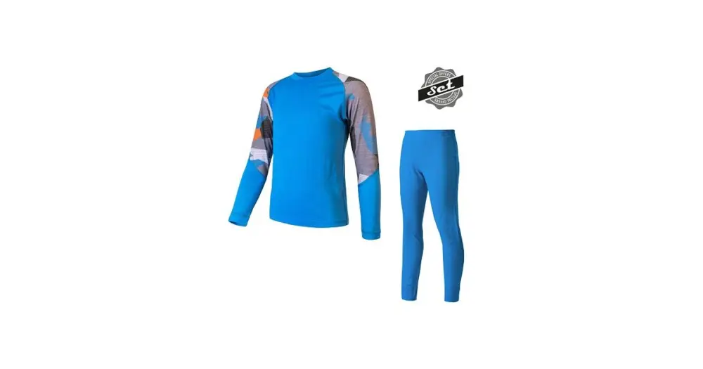SENSOR -dětský triko dl.rukáv + spodky MERINO IMPRESS SET modrá/camo 150 Časově Omezené