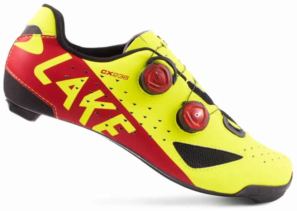 Vysoce Kvalitní tretry LAKE CX238 Carbon fluo žlutá/červená vel.45